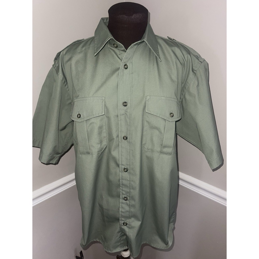 Cabela's Safari Series Men's Short Sleeve Green Utility Field Shirt Epaulets M